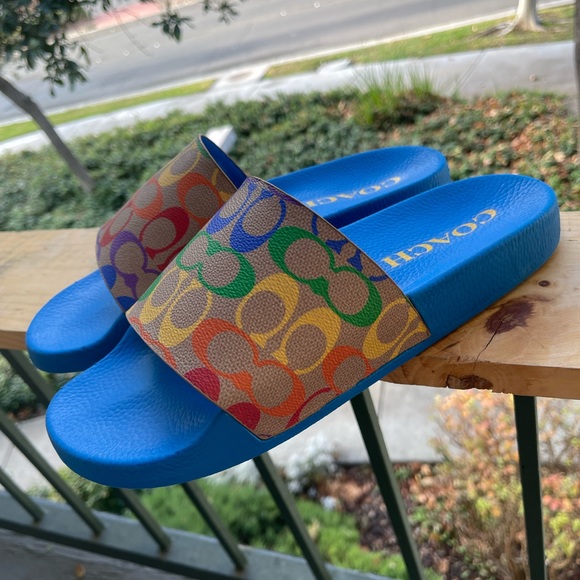 Coach Shoes Coach Signature Slides In Rainbow Signature Canvas